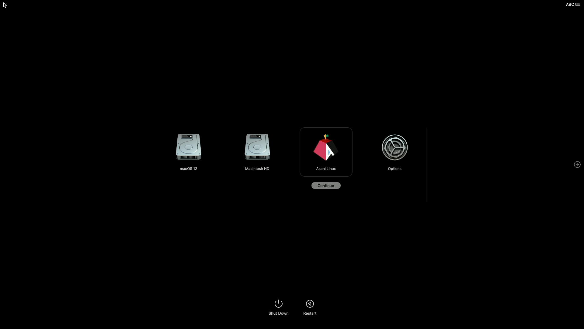 Triple-booting two versions of macOS and Asahi Linux with the built-in boot picker