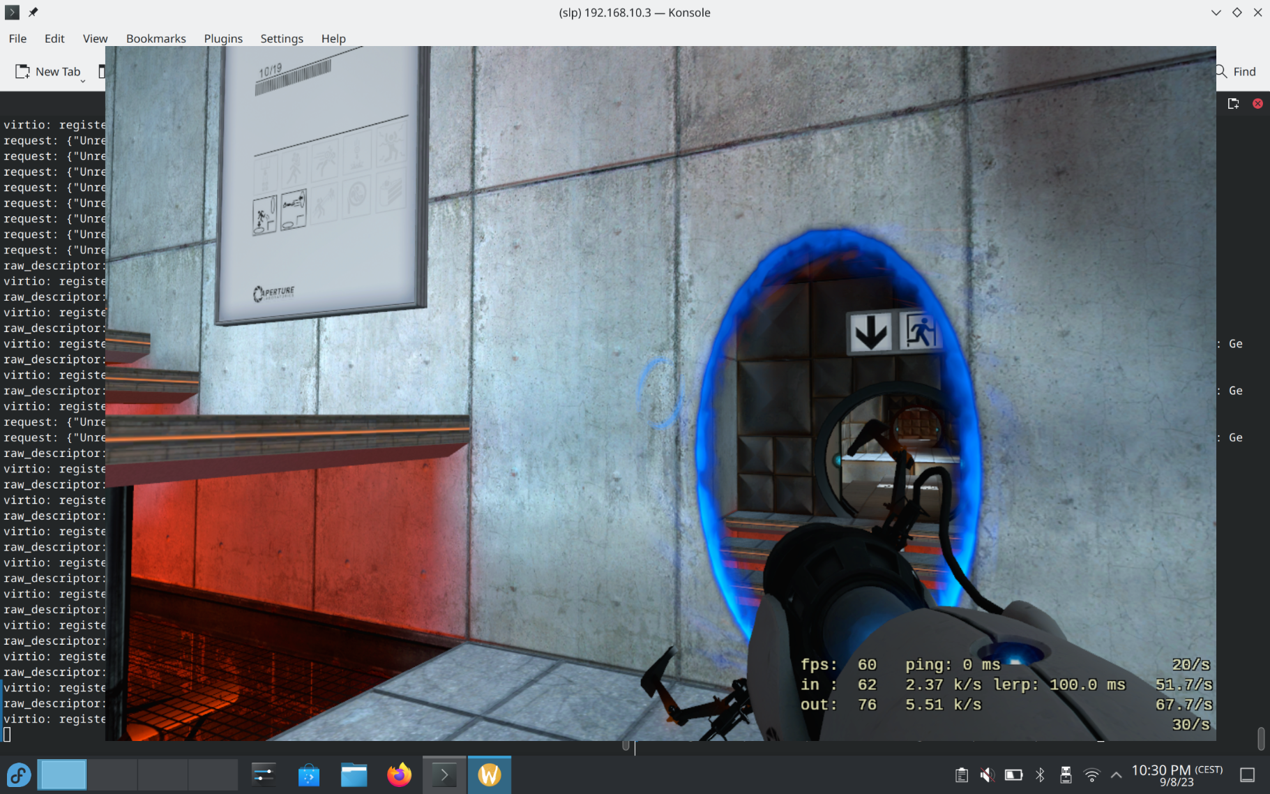 Portal running in a VM in Asahi at ~60 FPS.